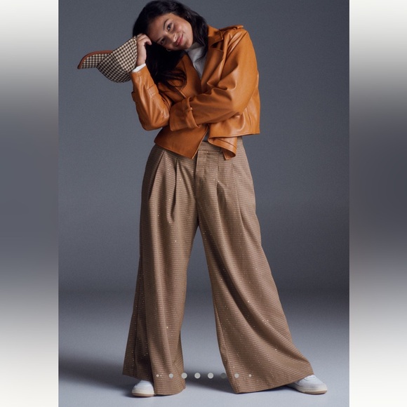 Anthropologie Pants - Maeve Pleated Houndstooth Wide Leg Trousers